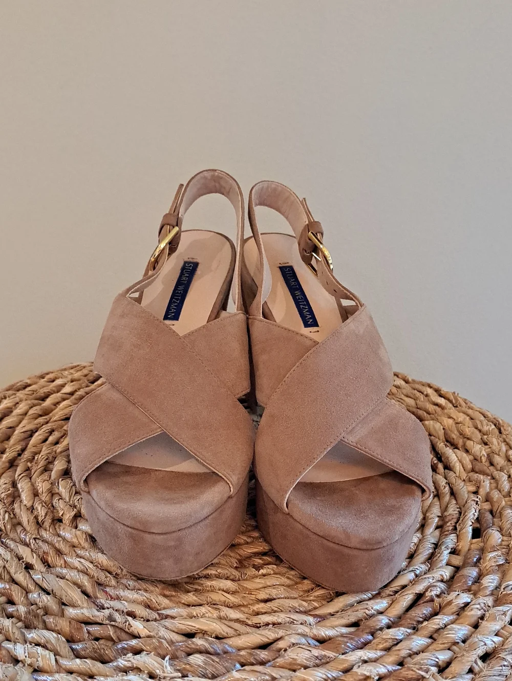 Stuart Weitzman Womens Luxury Jerry Camel Suede Platform Slingback 4.25